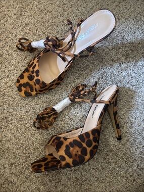 Public Desire Leopard Print Lace-Up High Heel Sandals